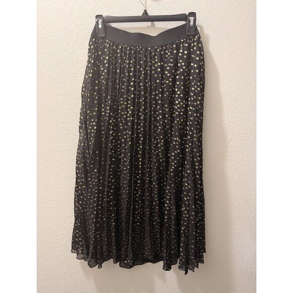 Vince Camuto, Black & Gold Metallic Pleated Midi Skirt, Size XS (NWT) - Picture 4 of 5